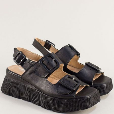 Комфортни черни дамски обувки естествена кожа  400750ch