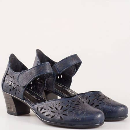 Сини дамски обувки на среден ток с кожена стелка 403867s