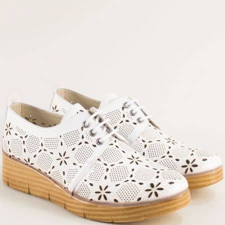Дамски обувки на платформа естествена кожа в бяло 405465b
