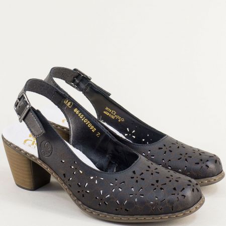 Дамски сандали на среден ток естествена кожа в черно Rieker 40981ch