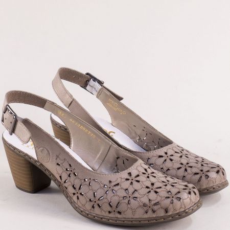 Бежови дамски сандали естествена кожа на среден ток 40981tbj