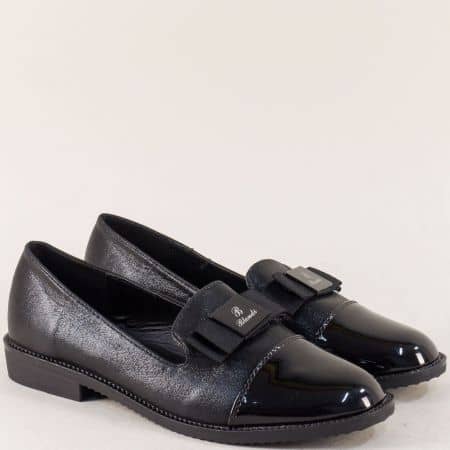 Дамски равни  обувки с панделка в черен цвят 413015sch