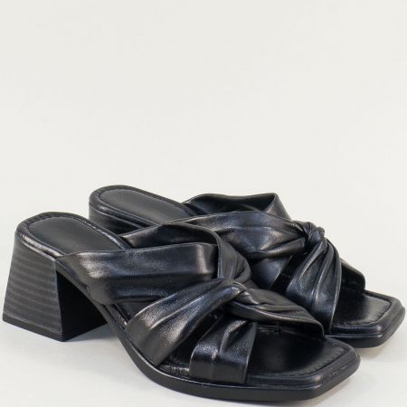 Комфортни дамски чехли естествена кожа в черен цвят 417ch