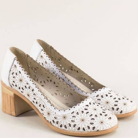 Ежедневни дамски обувки естествена кожа в бял цвят 42243b