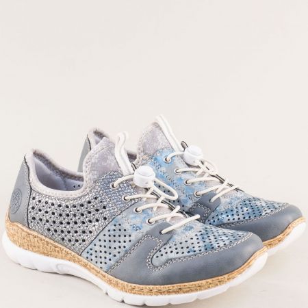 Спортни дамски обувки с ластични връзки в синьо Rieker 4255sps
