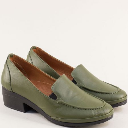 Зелени дамски обувки естествена кожа на нисък ток 42647z