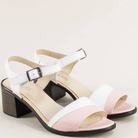 Дамски сандал на среден ток естествена кожа в бяло и розово 43486196brz