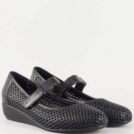 Дамски комфортни обувки за всеки ден изработени от изцяло естествена кожа в черен цвят 4348ch
