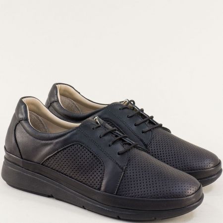 Черни комфортни дамски обувки естествена кожа с връзки 4503ch