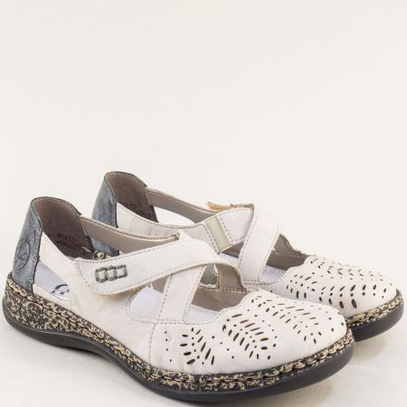 Интересни дамски обувки естествена кожа в бежово от RIEKER 46375bj