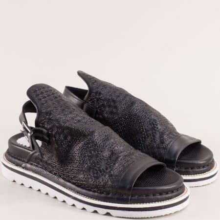 Черни дамски сандали на платформа естествена кожа 5056ch
