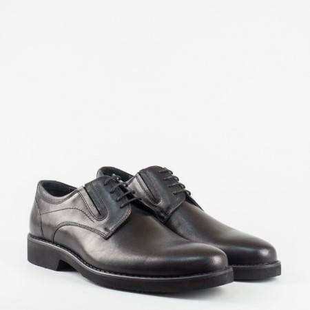 Елегантна мъжка обувка в черен цвят с ластици и връзки 5153ch