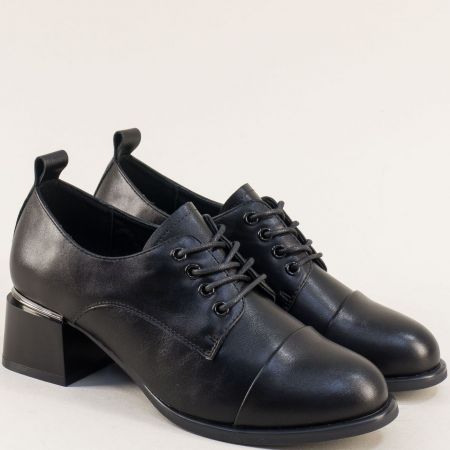 Черна обувка от кожа на ток с връзки 5156ch