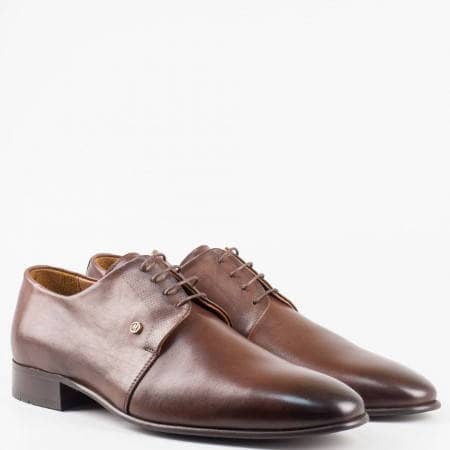Мъжки eлегантни обувки от висококачествена естествена кожа в кафяв цвят 516021kk