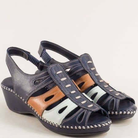 Сини дамски сандали естествена кожа с каишки в кафяво и сиво 5175sps