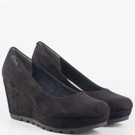 Дамски стилни обувки на клин ходило със стелка от мемори пяна на немския производител s.Oliver в черен цвят 522428vch