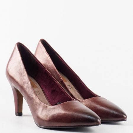 Немски дамски обувки на висок ток S.Oliver от естествена кожа в цвят бордо 522432bd
