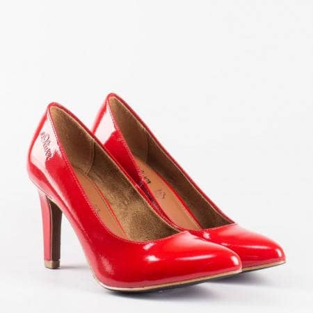Елегантни червени дамски обувки на висок ток S.Oliver от еко лак 522443lchv