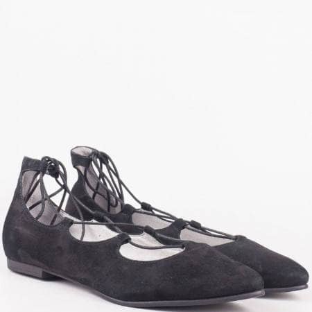 Дамски стилни обувки, тип балерина, изработени от висококачествен естествен велур с ластици на немския производител S.Oliver в черен цвят 524213vch