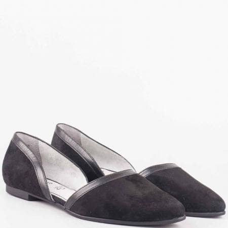 Дамски стилни обувки за всеки ден изработени изцяло от естествен велур и кожа на немския производител S.Oliver в черен цвят 524214vch
