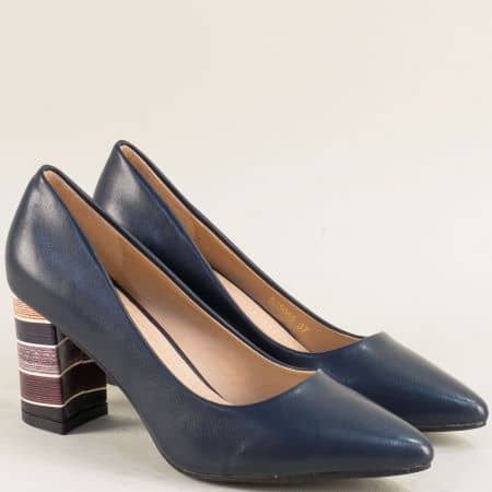 Елегантни сини дамски обувки на висок цветен ток 525068s