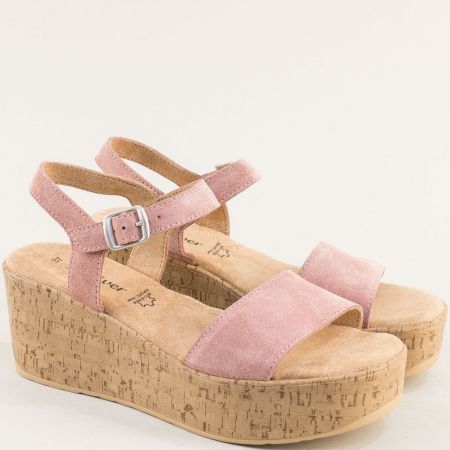 Комфортни дамски сандали в розов цвят естествен велур 52831120vrz