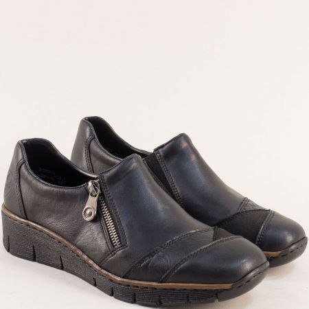 Черна RIEKER обувка на клин ходило от естествена кожа  53761ch