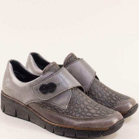  RIEKER ANTISTREES кожена обувка в сиво  537c0sv