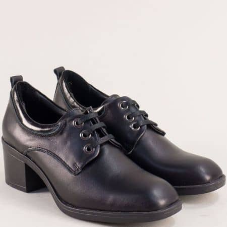 Дамски черни обувки естествена кожа ток 5807ch