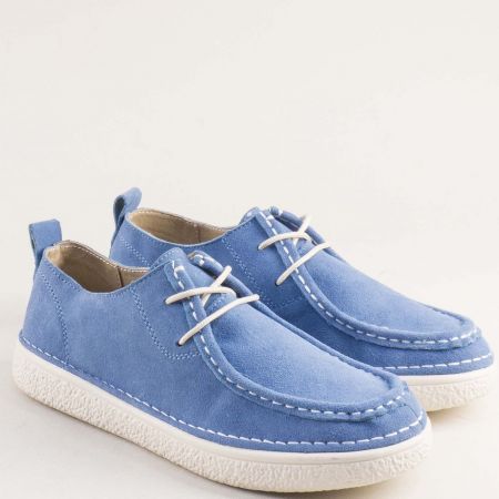 Естествен велур дамски обувки с връзки в син цвят 595035vs