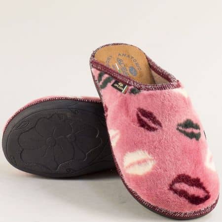Дамски домашни чехли с ефектен принт в розов цвят  596-40rz