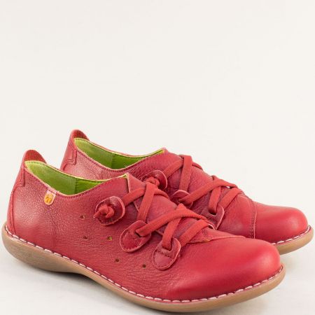 Червени дамски обувки естествена кожа на равно ходило 6023chv