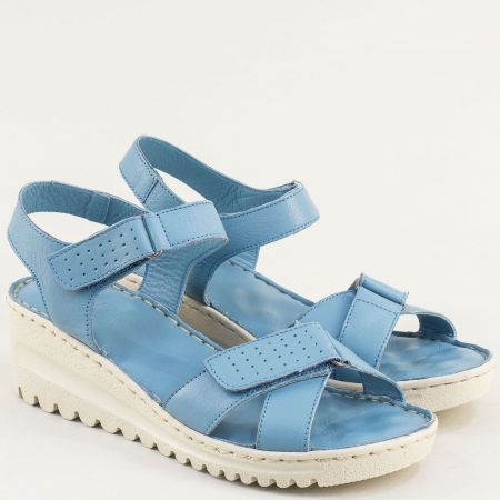 Сини кожени дамски сандали с регулиращи каишки 6057s