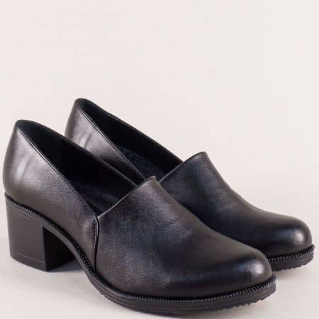 Черни дамски обувки на среден плътен ток 611423ch
