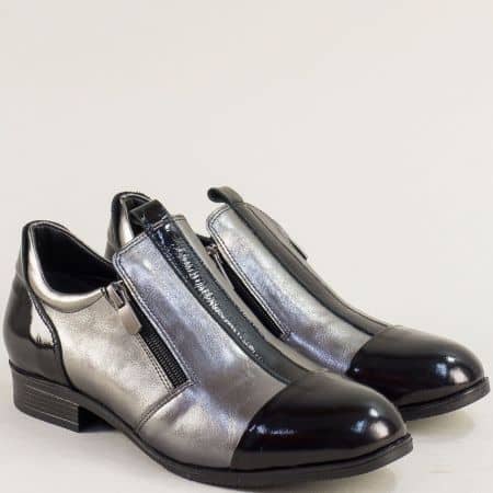 Дамски обувки естествена кожа в бронз и черно 6223chbrz