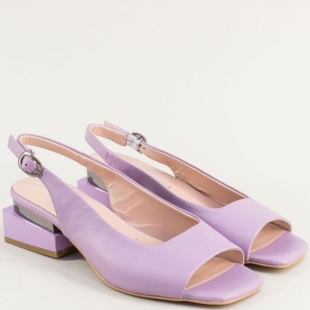 Естествена кожа дамски сандали на ефектен ток в лилаво 6293062l