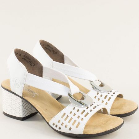Комфортни дамски сандали в бяло на среден ток Rieker 64675b