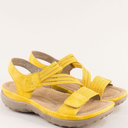 Жълти комфортни дамски сандали на RIEKER с велкро лепки 64870j