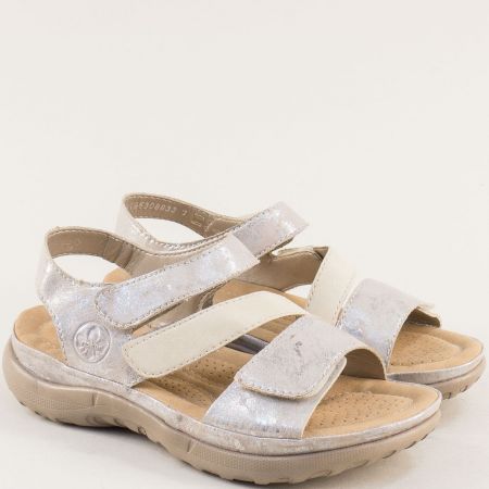 Антистрес дамски сандали на RIEKER в сребърен цвят 64872sr