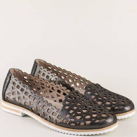 Бронзови дамски обувки от естествена кожа с перфорация 6501801sbrz