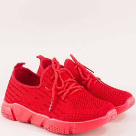 Червени спортни дамски обувки от текстил на олекотено ходило 6631753chv