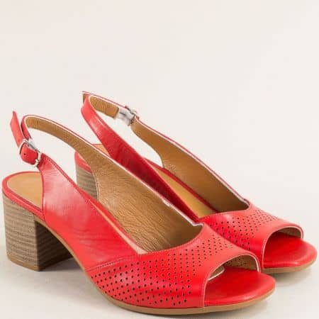 Естествена кожа дамски сандали в червено на среден ток 665chv