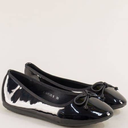 Черни лачени дамски обувки тип балеринки 6658lch