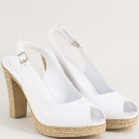 Модерни дамски сандали на висок ток в бяло естествена кожа 6978b