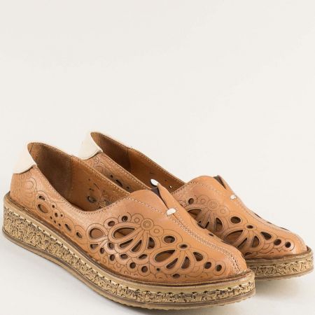 Комфортни дамски обувки от естествена кожа в кафяв цвят 71041k
