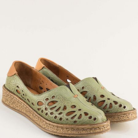 Ежедневни дамски обувки от естествена кожа в зелен цвят 71041z