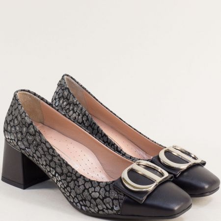 Ефектни дамски обувки от естествена кожа в черен цвят 715chps