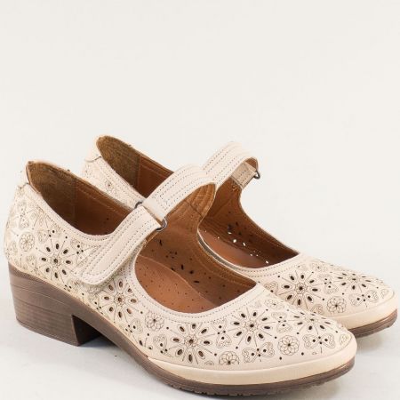 Ежедневни дамски обувки естествена кожа в бежов цвят 72447bj