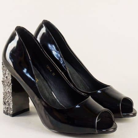 Черни дамски обувки с отворени пръсти на ефектен висок ток 7301lch