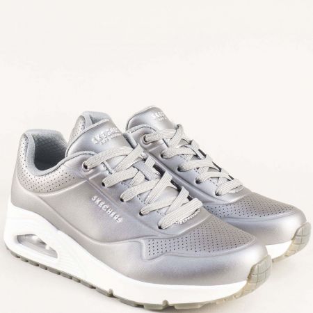 Сребърни дамски сникърси SKECHERS на комфортно ходило 73691sr